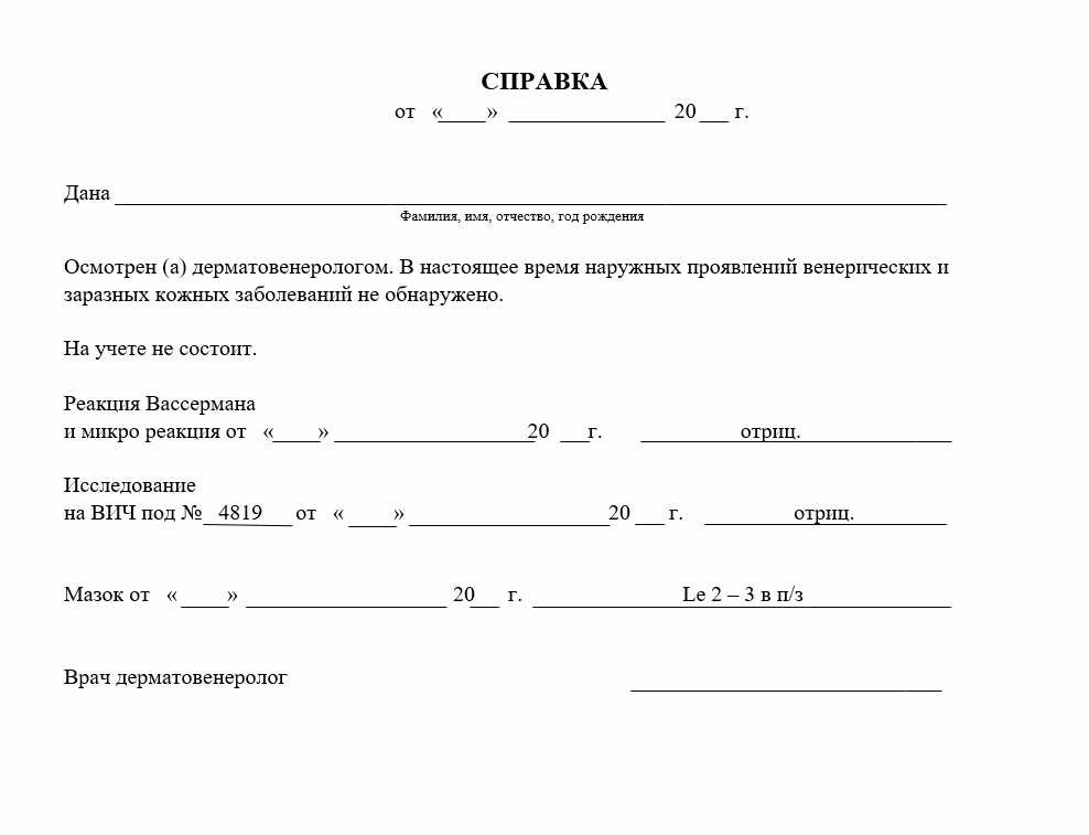 Анализ крови на ВИЧ: официальный бланк с результатами